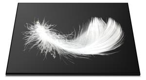 Sklenená doštička biele perie na čiernom - 30x20cm
