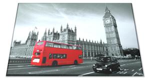 Sklenená doštička červený Bus v Londýne - 30x20cm