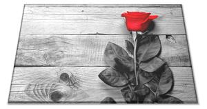 Sklenená doštička červená ruža na šedých doskách - 30x20cm