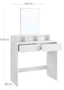 VASAGLE Toaletný stolík - biela - 80x40x140 cm