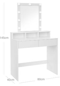 VASAGLE Toaletný stolík - biela - 80x40x145 cm