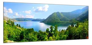 Obraz sklenený les a pohľad na jazero - 34 x 72 cm