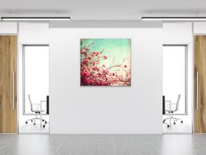 Obraz sklenený štvorcový ker ružové kvety, nebo - 40 x 40 cm