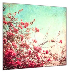 Obraz sklenený štvorcový ker ružové kvety, nebo - 55 x 55 cm