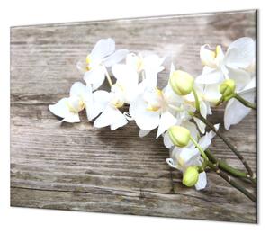 Ochranná doska kvety biele orchidey na dreve - 55x55cm / ANO