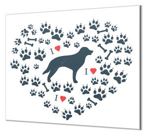 Ochranná doska maľovaný pes, srdce a psie labky - 55x55cm / ANO