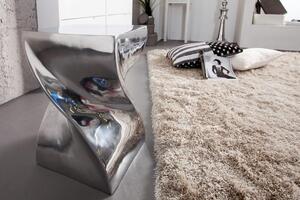 Invicta Interior - Dizajnový leštený taburet TWIST 30 cm moderný dizajn, strieborný