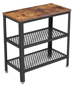 Príručný stolík, malý stolík s 2 sieťovanými policami, rustikálny hnedý | VASAGLE