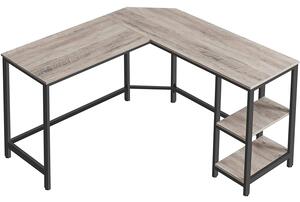 Rohový písací stôl s 2 policami, sivý | VASAGLE