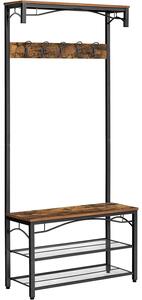 VASAGLE Rustikálny vešiakový stojan na kabáty, s lavicou na topánky 80 x 32 x 178,5 cm