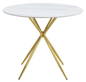 Kondela Jedálenský stôl, biely mramor/gold chróm zlatá, priemer 90 cm, MEKNER