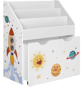 Detský organizér na knihy s úložným boxom na hračky, biely s vesmírnym motívom | SONGMICS