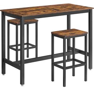 VASAGLE Rustikálny vysoký stôl s 2 barovými stoličkami 120 x 60 x 90 cm