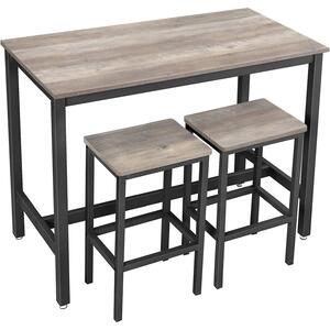 Barový stôl s 2 barovými stoličkami, 120 x 90 x 60 cm, sivá a čierna farba