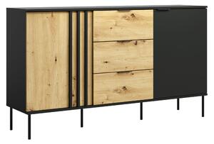KONDELA Komoda 2D3S, čierna/dub artisan, RIMINA