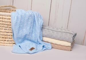 Baby Nellys Luxusná bavlnená pletená deka, dečka CUBE, 80 x 100 cm - sv. modrá