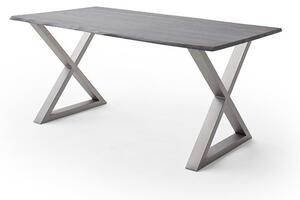 Jedálenský stôl Calabria podnož X oceľ Rozmer: doska akácia sivá, 2,5 cm 160 x 90