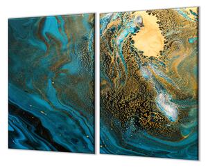 Ochranná doska abstrakcie modrej vlny so zlatým detailom - 52x60cm / ANO