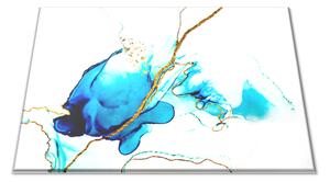 Sklenená doštička kreatívna atramentová maľba tyrkys - 30x20cm