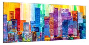 Obraz sklenený abstraktné farebné mrakodrapy - 34 x 72 cm