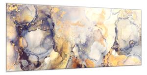 Obraz sklenený maľba alkoholovým atramentom šedo zlatá - 50 x 100 cm