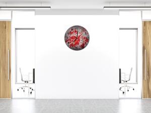 Nástenné hodiny okrúhle pr.30cm červený striekanec na šedej - plexi