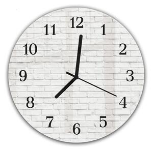 Nástenné hodiny guľatépr.30cm múr z bielej tehly - plexi