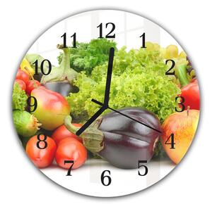 Nástenné hodiny okrúhle pr.30cm čerstvá zelenina na bielom podklade - plexi