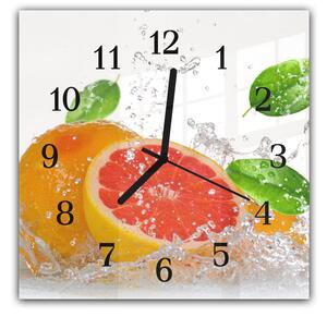 Nástenné hodiny 30x30cm citrus, plod ovocia vo vode - kalené sklo