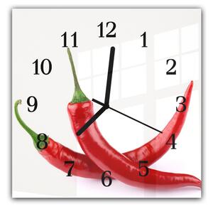 Nástenné hodiny 30x30cm dve papričky chilli červené na bielom - plexi