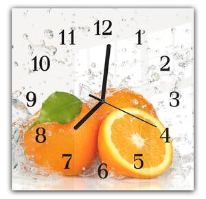 Nástenné hodiny 30x30cm ovocie pomaranča vo vode na bielom pozadí - plexi