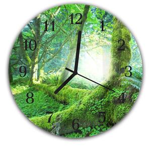 Nástenné hodiny okrúhle r.30cm zelený rozprávkový les - plexi