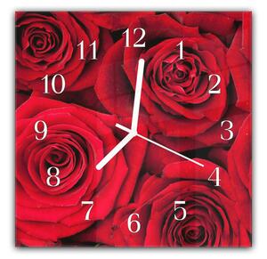 Nástenné hodiny 30x30cm kvety červených ruží v detaile - plexi