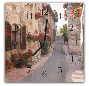 Nástenné hodiny 30x30cm Talianske mesto Assisi a kvetinová ulička - plexi