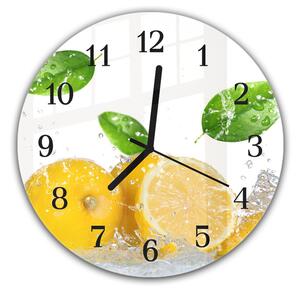 Nástenné hodiny okrúhle pr.30cm čerstvé citróny vo vode - plexi
