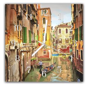 Nástenné hodiny 30x30cm kanál s gondolou Talianskom meste Benátky - plexi