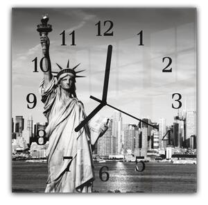 Nástenné hodiny 30x30cm New York a socha Slobody - plexi