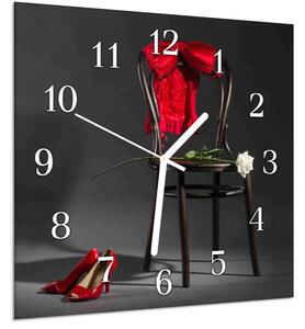 Nástenné hodiny sexy červená spodná bielizeň a biela ruža - plexi