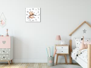 Nástenné hodiny 30x30cm maľovaný medvedík na obláčiku - plexi