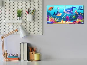 Nástenné hodiny 30x60cm maľovaný morský svet - plexi