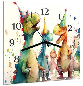 Nástenné hodiny 30x30cm maľovaní dinosaury - plexi