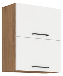 KONDELA Horná skrinka, dub lancelot/biela extra vysoký lesk HG, VEGA 60 GU-72 2F