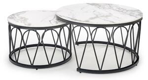 Okrúhly konferenčný stolík (2 ks) Formosa - biely mramor / čierna