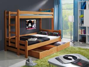 Detská poschodová posteľ s rozšíreným spodným lôžkom a zásuvkami BENJAMIN - jelša - 200x90/120 cm