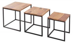 Invicta Interior - Dizajnový príručný stolík sada 3 ELEMENTS 40 cm sheesham, prírodný