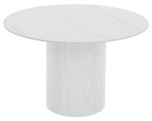KONDELA Jedálenský stôl, biely mramor/MDF, priemer 120 cm, MAHIR TYP 1
