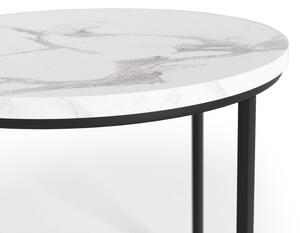 Okrúhly konferenčný stolík (2 ks) Oreo - biely mramor / čierna