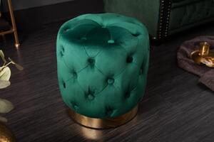 Invicta Interior - Elegantná taburetka MODERN BAROQUE CHESTERFIELD 38 cm zamat, tmavozelená, zlatá