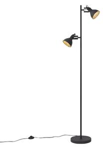 Priemyselná stojaca lampa čierna s drevom 2-svetlá - Jakub