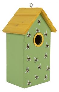 Zeleno-žltá drevená vtáčia búdka so včielkami Birdhouse - 15*10*22 cm - Clayre & Eef